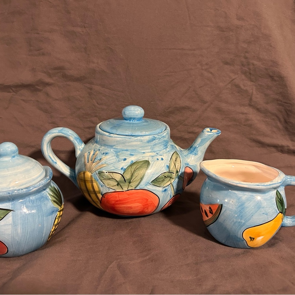 Hand-Painted Ceramic Tea Set with Fruit Design